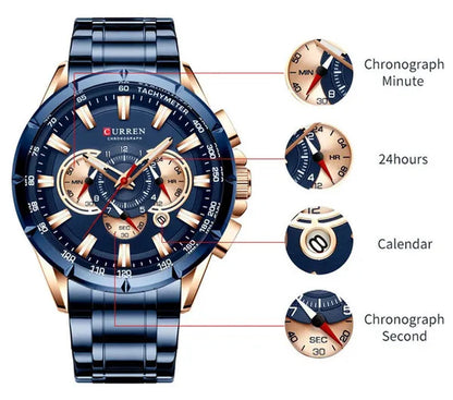 CURREN 8363 Watches For Men Luxury Chronograph Calendar Day Quartz Full Steel Men's Wristwatch