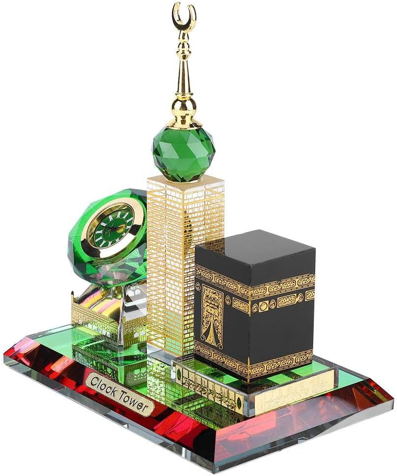 Crystal Collectible Figurines for Home Decor Muslim Kaaba Clock Tower Model for Desktop Ornament Islamic Architecture Muslim Religious Supplies