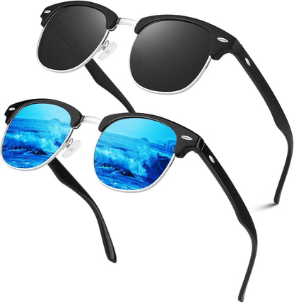 Polarized Semi Rimless Sunglasses for Men Women, Classic Retro Shades Half Frame Driving Sun Glasses UV Protection