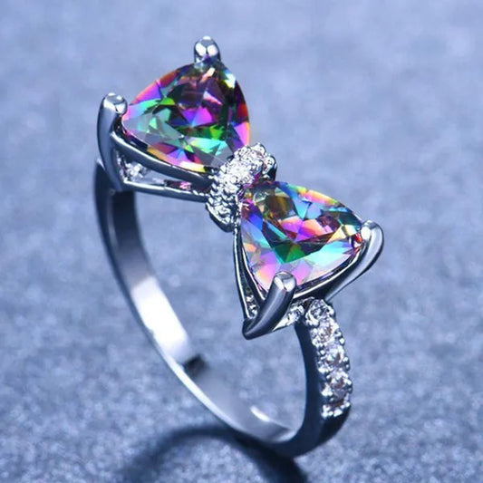 Cute Women Ring 925 Sterling Silver Bowknot Topaz Rings Girl Daily Casual Party Gemstone Rings Jewelry Gift