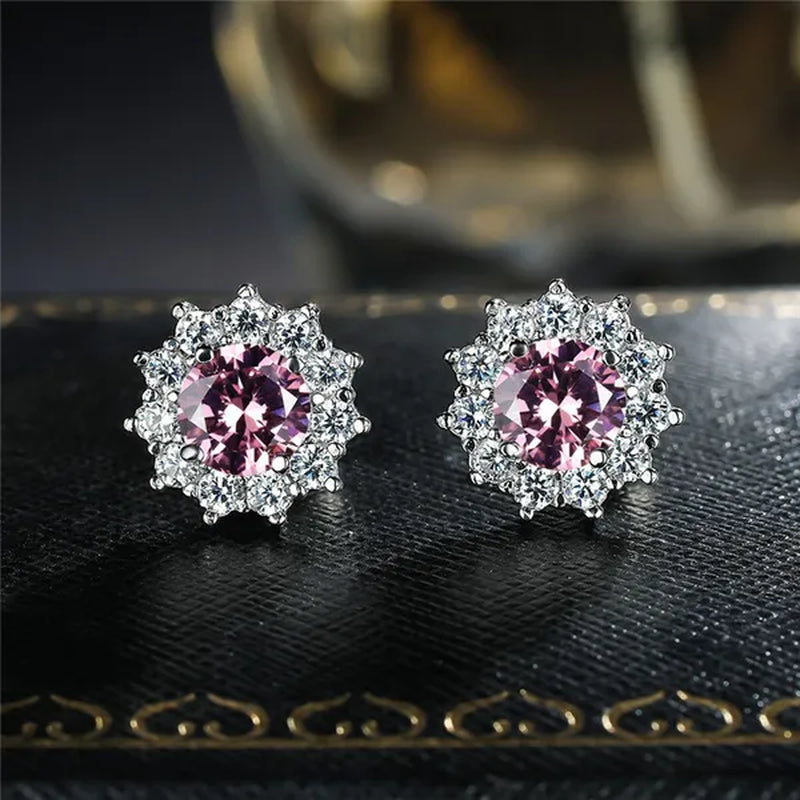 2022 8mm(2.0ct)  Moissanites Diamond Ear Studs 925 Silver Six Star Snowflake  Pink Gift Box Packing Round Brilliant Cut 8mm(2.0ct) D Color Jewelry with Certification