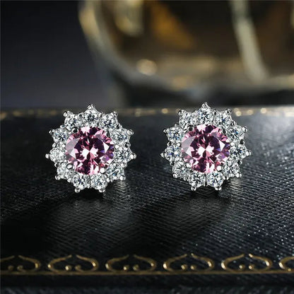2022 8mm(2.0ct)  Moissanites Diamond Ear Studs 925 Silver Six Star Snowflake  Pink Gift Box Packing Round Brilliant Cut 8mm(2.0ct) D Color Jewelry with Certification