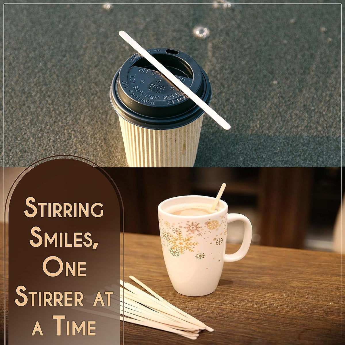 Premium Wooden Coffee Stirrer Sticks, Thick Birch Wood 1000 Count, 5.5" Inches. Eco-Friendly Wooden Stirrers (5.5Inches / 1000PC)