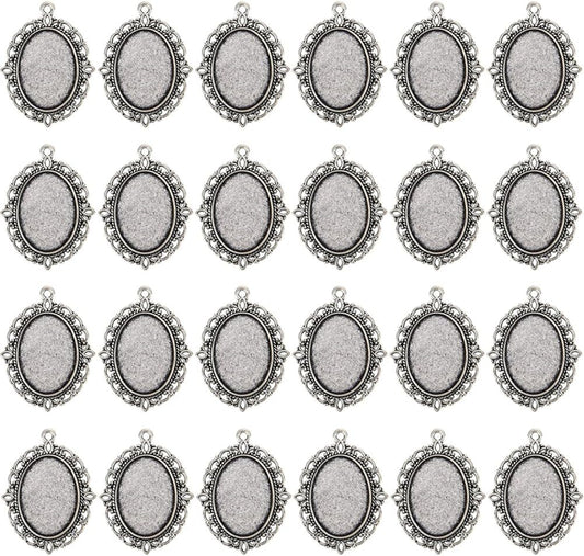 24 PCS Bezel Pendant Trays Oval Cabochon Settings Trays Pendant Blanks