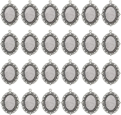 24 PCS Bezel Pendant Trays Oval Cabochon Settings Trays Pendant Blanks