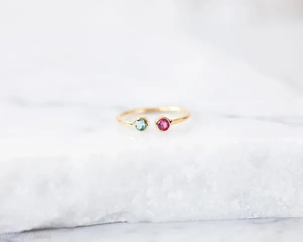 Dual Birthstone Ring .Couples Birthstone Ring .Mothers Ring.His and Her Birthstone Ring.Skinny Ring .Dainty Birthstone Ring .Two Stones Ring.Stackable Band Ring.Mother's Gift.Christmas Gifts.Birthday Gift