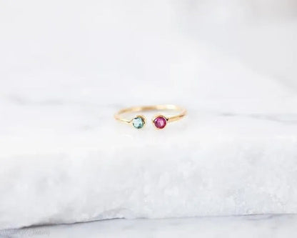 Dual Birthstone Ring .Couples Birthstone Ring .Mothers Ring.His and Her Birthstone Ring.Skinny Ring .Dainty Birthstone Ring .Two Stones Ring.Stackable Band Ring.Mother's Gift.Christmas Gifts.Birthday Gift
