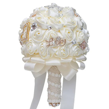 20CM Simulation Silk Rose Wedding Bouquet Diamond Pearl Brooch Bridal Bouquets Romantic Bridesmaid Holding Flowers