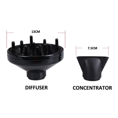 MHU Professional Salon Grade 1875W Low Noise Ionic Ceramic Ac Infrared Heat Hair Dryer plus One Concentrator and One Diffuser Black Color