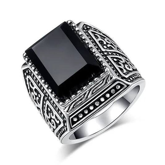 Business Men's Fashion Vintage Luxury Natural Black Gemstone Ring Wedding Engagement Party Jewelry