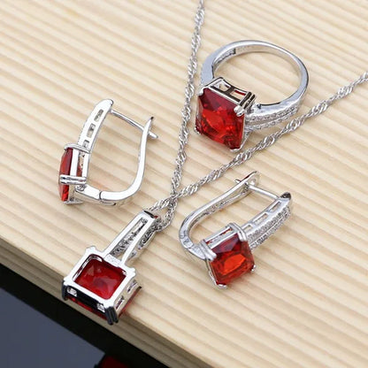 6 Colors Choice Gemstone Beads 925 Silver Jewelry Sets Sapphire Garnet Emerald Topaz Ruby Jewelry Set for Women
