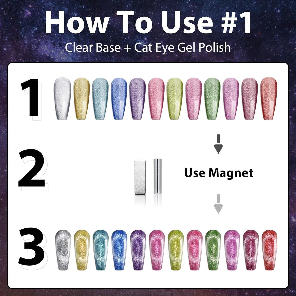 Cat Eye Gel Nail Polish Set of 12 Colors Magnetic Nail Polish Set Holographic Glitter 9D Galaxy Series Cat Eye Gel Polish Set with 2 Magnet Stick for Home DIY Soak Off UV LED