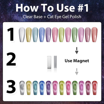 Cat Eye Gel Nail Polish Set of 12 Colors Magnetic Nail Polish Set Holographic Glitter 9D Galaxy Series Cat Eye Gel Polish Set with 2 Magnet Stick for Home DIY Soak Off UV LED