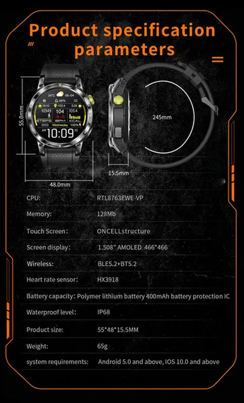 LIGE GPS 100+ Sport Modes Smart Watch Men Compass Military With LED Flashlight Bluetooth Call Sport Tracker IP68 Waterproof Smartwatch For Women Android IOS