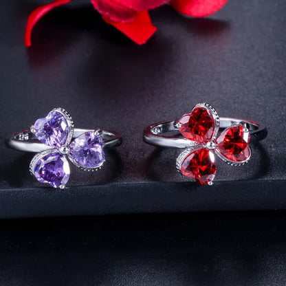 CANDICE Sterling Silver Plated Heart Shape Jewelry Set Pave Austrian Purple Pink Champagne Crystal Drop Dangle Necklace Earrings Ring Sets for Women Girls
