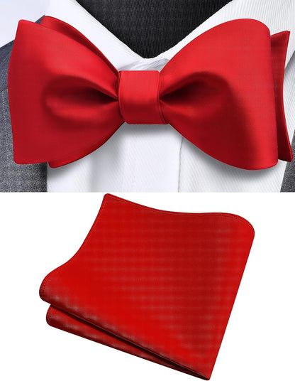 Mens Solid Color Bowties Self Tie Bow Tie Handkerchief for Men Satin Bowtie Pocket Square Set