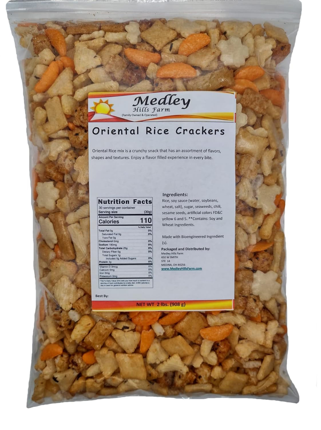 Oriental Rice Crackers Japanese Crunchy & Spicy | in Resealable Bag | 2 Lbs