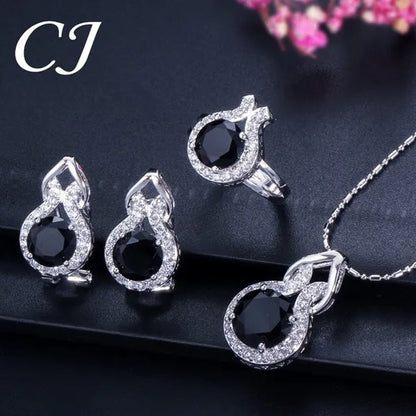 CANDICE Romantic Sterling Silver Jewelry Purple Crystal Pendants Necklace Earrings Ring Set for Women Girls