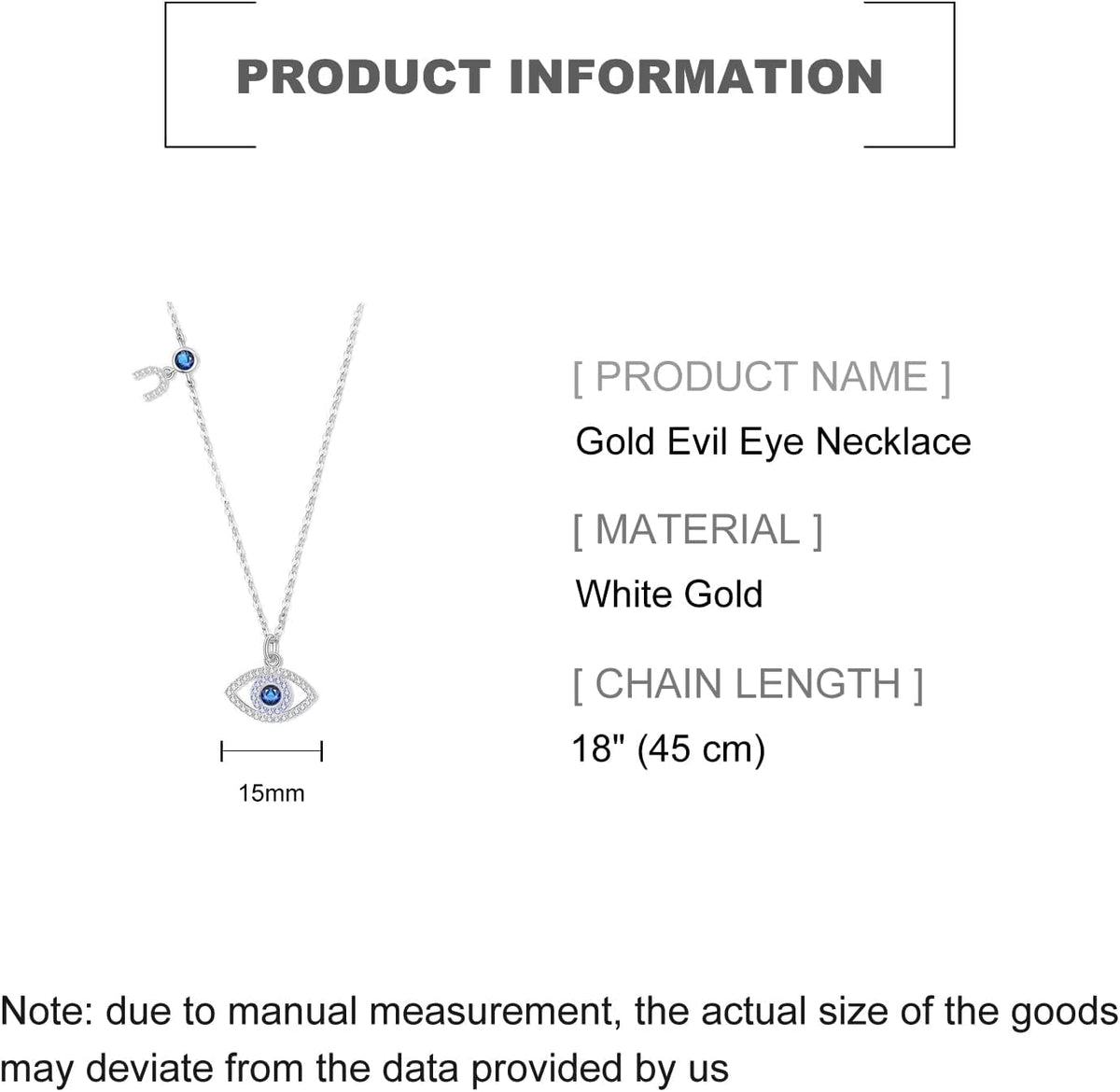 14K Gold Moissanite Evil Eye Necklace, Sapphire Necklace for Women, Evil Eye Pendant, Gift for Her (White, 14K)