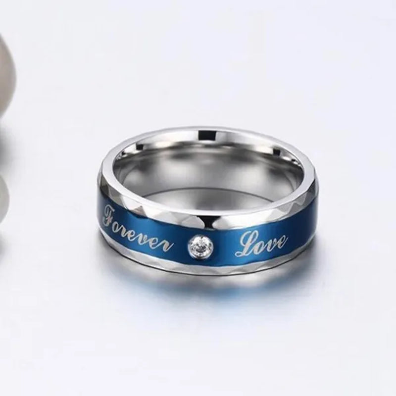 Two Rings Couple Rings Forever Love 316L Stainless Steel Men's Ring 10kt White Gold Filled Princess cut 1ct Sapphire Women's Wedding Ring Sets