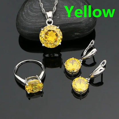 925 Sterling Silver Jewelry Sets Green Emerald Earrings Ring Pendant Neckalce round Jewelry Women Accessories