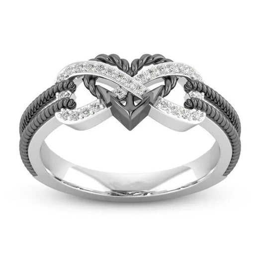 Exquisite 925 Sterling Silver Rings Infinite Love Motif Two-tone Anchor Heart Promise Anniversary Engagement Wedding Jewelry Ring Gift For Women Size 6 - 10