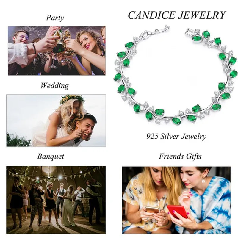CANDICE Fashion Sterling Silver Bracelet Bangle With Emerald Green Crystal For Women Elegant Jewelry