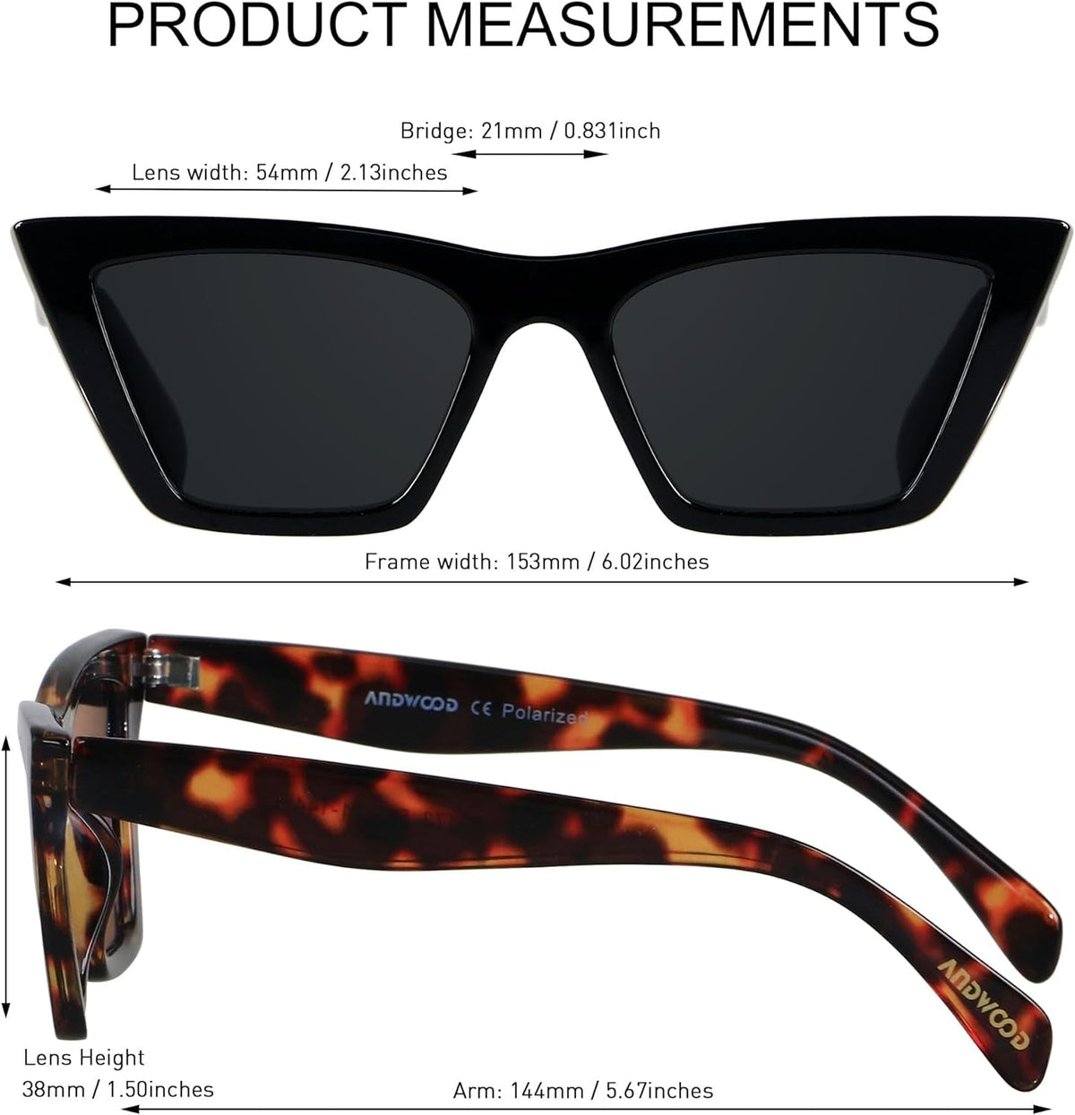 Cat Eye Sunglasses for Women Polarized Cateye Frames Fashion Vintage Square Classic Retro Sun Glasses