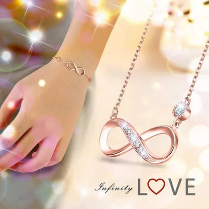 925 Sterling Silver Necklace Bracelet One Sets Forever Love” Infinity Heart Love Jewelry Sets White Gold Plated Diamond Women Necklace Gift for Mother's Day