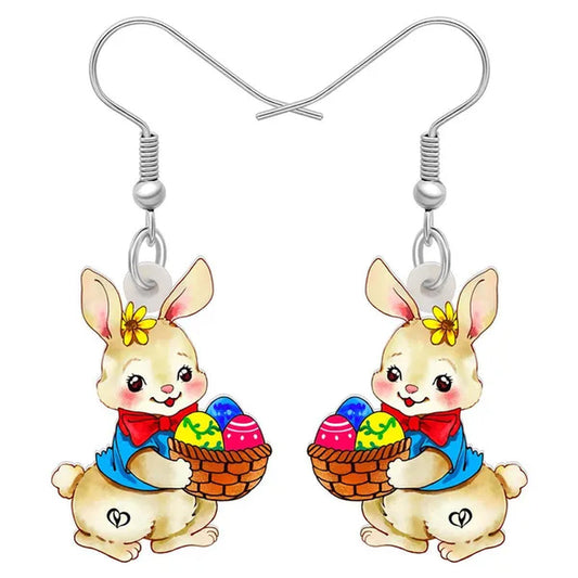Acrylic Easter Eggs Bunny Hare Rabbit Earrings Drop Dangle Egge Jewelry For Women Girls Kids Charms Festival Gift Accessories