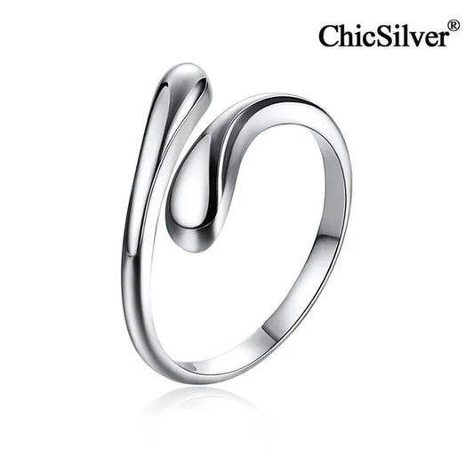ChicSilver 925 Sterling Silver Ring Minimalist Teardrop Open Ring Eternity Ring Wedding Band for Women