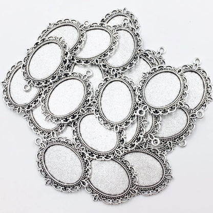 24 PCS Bezel Pendant Trays Oval Cabochon Settings Trays Pendant Blanks