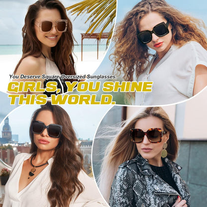 GQUEEN Oversized Square Frame Sunglasses Womens Retro Vintage Trendy Shades,S904