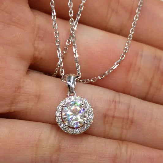 Classic 4 Prong Setting Moissanite Solitaire Diamond Pendant Necklace for Women Engagement Party Jewelry Gifts
