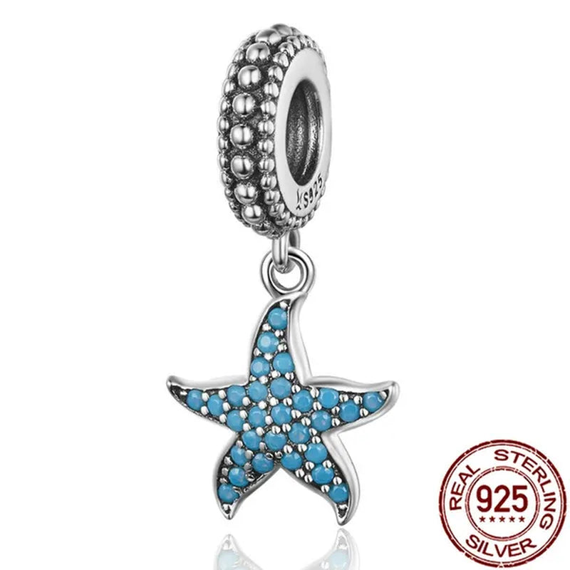 Starfish Pendant Charm with AAA CZ 925 Sterling Silver Sea Animals Ocean Charms for Bracelet S925 Jewelry Making DIY
