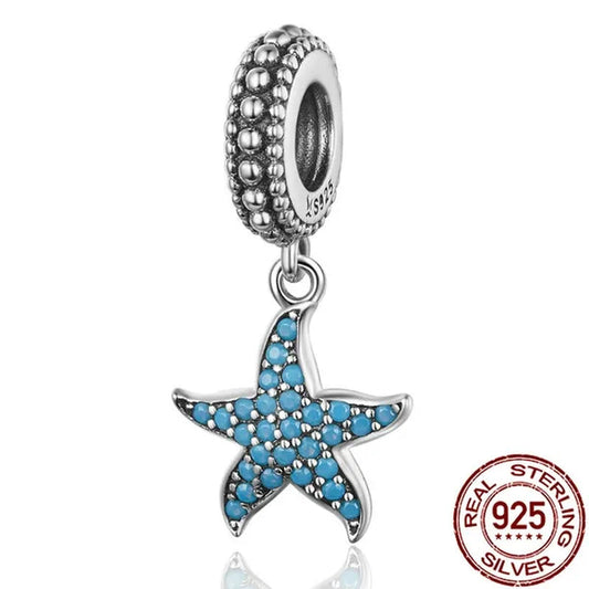 Starfish Pendant Charm with AAA CZ 925 Sterling Silver Sea Animals Ocean Charms for Bracelet S925 Jewelry Making DIY