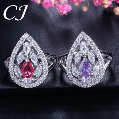 CANDICE Women's Sterling Silver Plated Jewelry Set Summer New Fashion Blue Zircon Necklace Pendant Earrings Ring（US 7-9)
