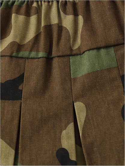 Girl'S Flared Camo Pleated Skirt Elastic High Waist a Line Streetwear Jersey Mini Skirts for Girls