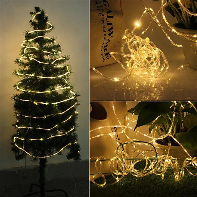 7/12/22/32Meters Solar Powered LED Rope Strip Lights Tube String Lights Garland Fairy Lighting Strings for Outdoor Indoor Garden Christmas Decor
