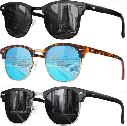 Classic Polarized Sunglasses for Men and Women Retro Style Semi Rimless Frame Sun Glasses 100% UV Protection Goggles