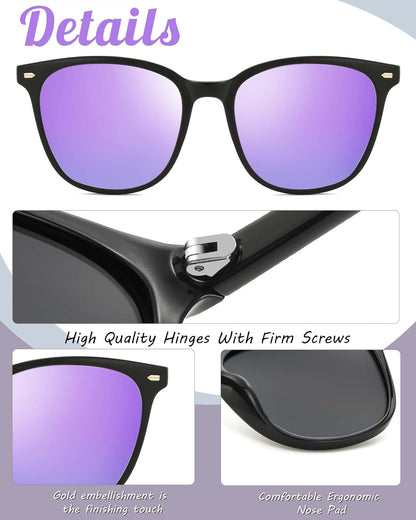 Polarized Sunglasses for Women, Square Mirrored Trendy Shades with UV Protection Reduce Glare Sun Glasses