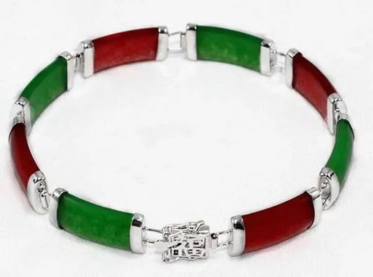 Natural Red Ruby & Green Emerald Bangle Bracelet 7.5''