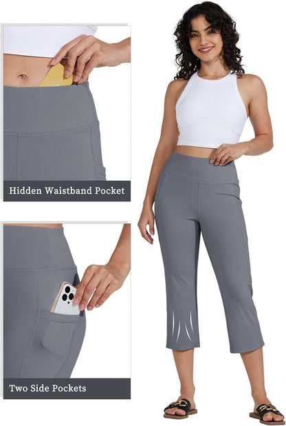 Women'S Yoga Capris Pants High Waist Leggings Crop Athletic Exercise Workout Capris Straight Leg 21"