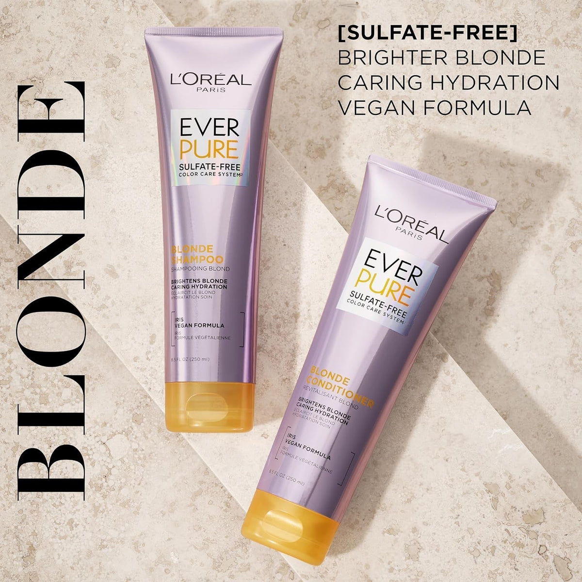 Blonde Sulfate Free Shampoo and Conditioner for Color-Treated Hair, Neutralizes Brass + Balances, Everpure, 8.5 Fl Oz, Set of 2