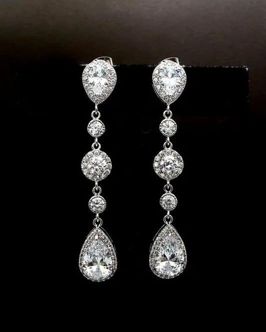 Teardrop White Sapphire Crystal 925 Sterling Silver Drop Dangle Earrings Stud Wedding Gifts