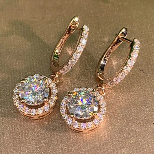 Luxury Elegant Exquisite Rose Gold Diamond Dangle Drop Earrings for Women Engagement Bridal Wedding Earrings Party Jewelry