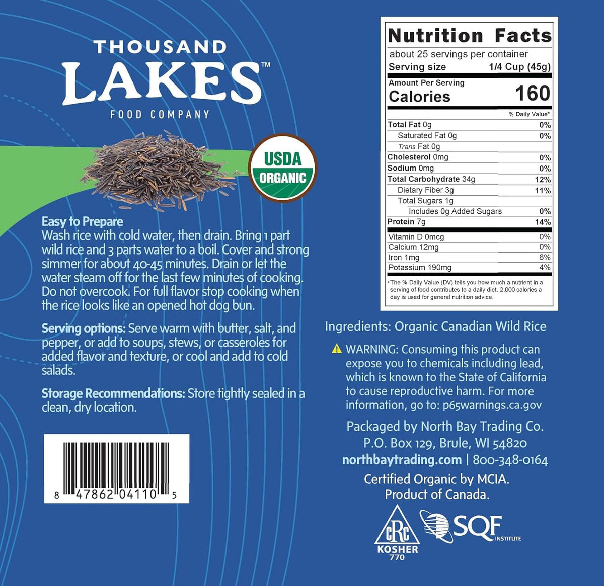 Organic Canadian Wild Rice - Premium - Bulk - 2.5 Pounds | 100% Wild Rice | Wild Harvested