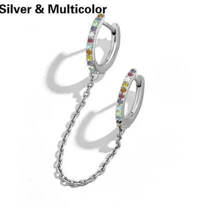 Fashion Gold Chain Tassel Double Ear Pierced Earrings for Engagement Party Earrings 925 Silver Hoop Earrings Multicolor Chain Ear Buckle