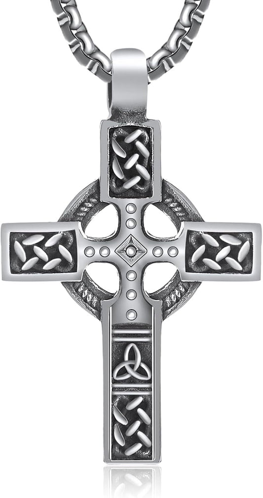 316L Stainless Steel Necklace Jesus Crucifix Cross Necklace for Men Celtic Orthodox Cross Necklace Virgin Mary Pendant Necklace Viking Rune Chain Necklace Religious Christian Jewelry Gifts for Men