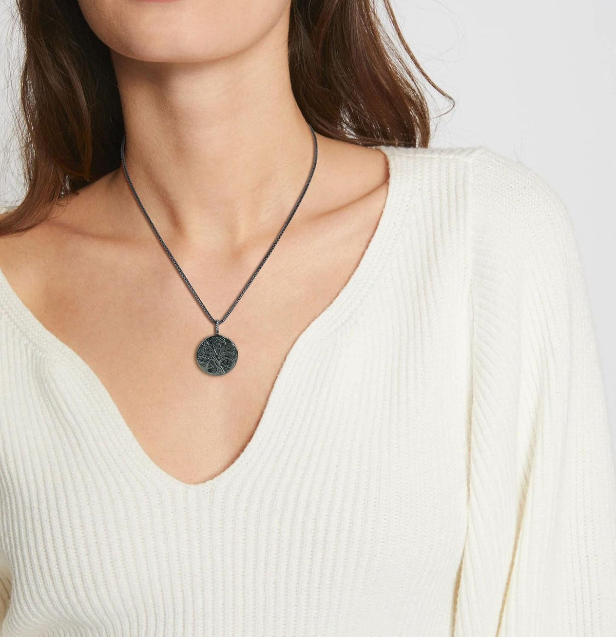 Tree of Life Necklace Black Obsidian Necklace, Stainless Steel Necklace/Nylon Cord